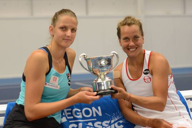 June 19, 2016 - Birmingham, Warwickshire, England - KAROLINA PLISKOVA and BARBORA STRYCOVA of the Czech Republic after winning the doubles final of the Aegon Classic Birmingham tennis tournament. Tennis 2016 - Aegon Classic Birmingham - Day 7 - ZUMAl132