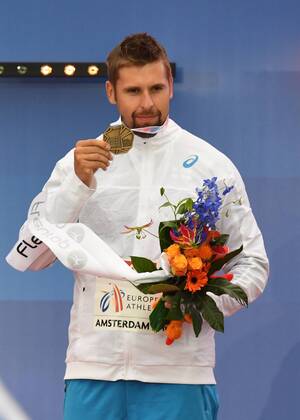 Amsterdam, Leichtathletik, Athletics, Track and Field, EAA, Leichtathletik EM Amsterdam 2016, European Championships Amsterdam, 06.07-10.07.2016, Olympiastadion Amsterdam, siegerehrung, podium, bronze medaille, Antti Ruuskanen, Finnland, Speerwurf Männer Copyright Gladys Chai von der Laage
