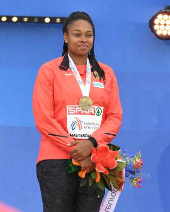 Amsterdam, Leichtathletik, Athletics, Track and Field, EAA, Leichtathletik EM Amsterdam 2016, European Championships Amsterdam, 06.07-10.07.2016, Olympiastadion Amsterdam, Shanice Graf , Diskuswurf Frauen Deutschland, Siegerehrung, Podium, Silber Medaille,