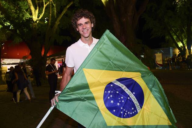 Gustavo Kuerten, le drapeau du Bresil - Rio de Janeiro, Olympische Sommerspiele - Pressetermin Nationalteam Judo Frankreich - 04 08 2016 JBAutissier Panoramic 