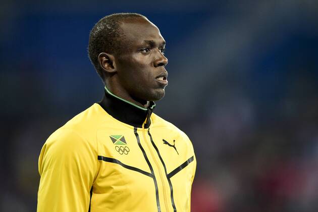 Rio 2016, Leichtathletik, 100m der Herren, Usain Bolt während der Siegerehrung BOLT Usain (JAM) - podium 100m- Olympia 2016 in Rio, Leichtathletik - 15 08 2016 JBAutissier Panoramic 