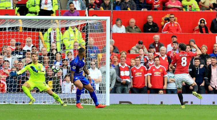 Juan Mata of Manchester United ManU scores his sides second goal during the Premier League match at Old Trafford Stadium, Manchester. Picture date: September 24th, 2016. Pic Sportimage EDITORIAL USE ONLY. No use with unauthorised audio, video, data, fixture lists, club league logos or live services. Online in-match use limited to 120 images, no video emulation. No use in betting, games or single club league player publications.