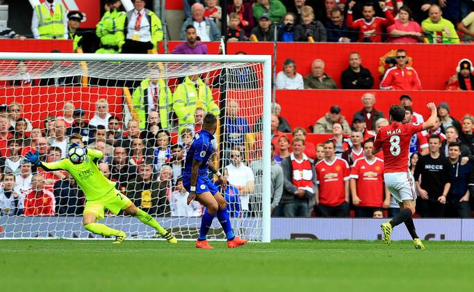 Juan Mata of Manchester United ManU scores his sides second goal during the Premier League match at Old Trafford Stadium, Manchester. Picture date: September 24th, 2016. Pic Sportimage EDITORIAL USE ONLY. No use with unauthorised audio, video, data, fixture lists, club league logos or live services. Online in-match use limited to 120 images, no video emulation. No use in betting, games or single club league player publications.