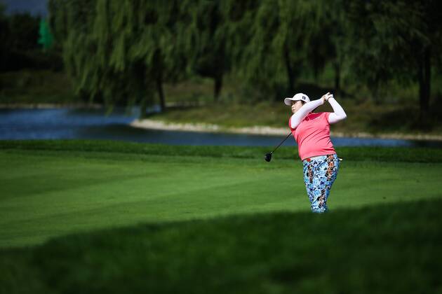 BEIJING, CHINA - SEPTEMBER 27: Feng Shanshan of China attends the practise session on Day two of 2016 Reignwood LPGA Golf Damen Classic at Reignwood Pine Valley on September 27, 2016 in Beijing, China. CFP492803841