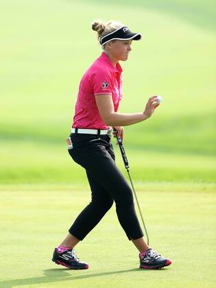 BEIJING, CHINA - SEPTEMBER 30: Brooke M. Henderson of Canada in action during the second round of the 2016 Reignwood LPGA Golf Damen Classic at Reignwood golf club on September 30, 2016 in Beijing, China. CFP493033723