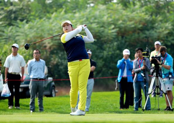 BEIJING, CHINA - SEPTEMBER 30: Feng Shanshan of China in action during the second round of the 2016 Reignwood LPGA Golf Damen Classic at Reignwood golf club on September 30, 2016 in Beijing, China. CFP493033730