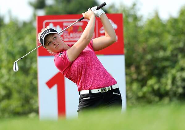 BEIJING, CHINA - SEPTEMBER 30: Brooke M. Henderson of Canada in action during the second round of the 2016 Reignwood LPGA Golf Damen Classic at Reignwood golf club on September 30, 2016 in Beijing, China. CFP493033749