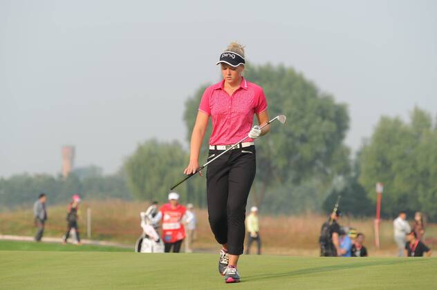 BEIJING, CHINA - SEPTEMBER 30: Brooke M. Henderson of Canada in action during the second round of the 2016 Reignwood LPGA Golf Damen Classic at Reignwood golf club on September 30, 2016 in Beijing, China. CFP493037203
