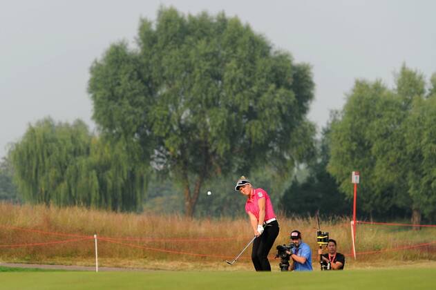 BEIJING, CHINA - SEPTEMBER 30: Brooke M. Henderson of Canada in action during the second round of the 2016 Reignwood LPGA Golf Damen Classic at Reignwood golf club on September 30, 2016 in Beijing, China. CFP493037205