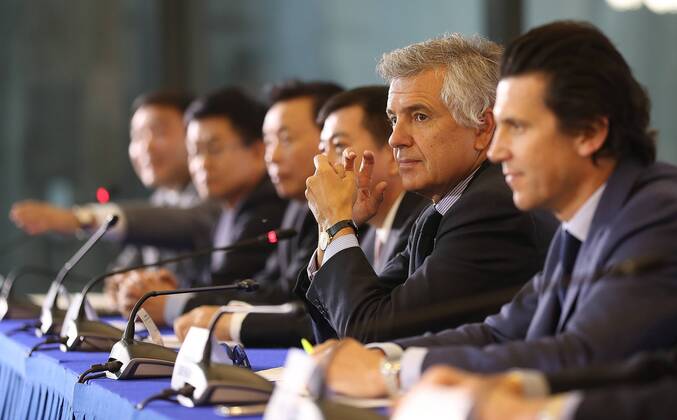 (161012) -- BEIJING, Oct. 12. 2016 -- IOC Vice-President Juan Antonio Samaranch Salisachs (2nd R) attends the press conference PK Pressekonferenz for the 1st Meeting of the IOC Coordination Commission for the XXIV Olympic Winter games Winterspiele Spiele Summer games Beijing 2022 in Beijing, capital of China, Oct. 12, 2016. ) (SP)CHINA-BEIJING-2022 OLYMPIC WINTER GAMES-IOC COORDINATION COMMISSION-PRESS CONFERENCE (CN) WangxLili 