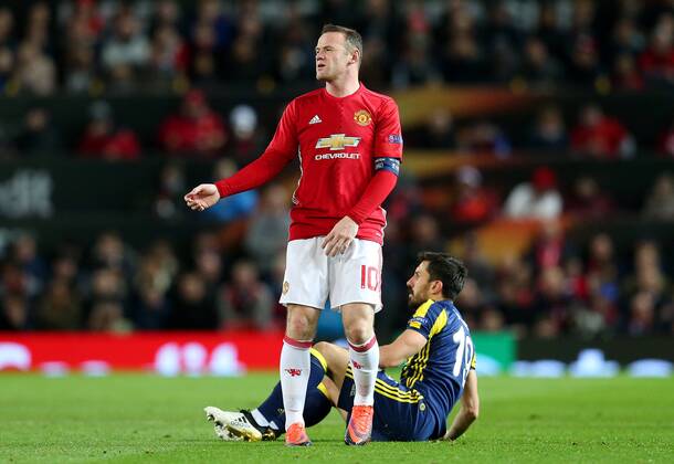 Wayne Rooney of Manchester United ManU reacts during the UEFA Europa League match at Old Trafford, Manchester. Picture date: October 20th, 2016. Pic Matt McNulty Sportimage EDITORIAL USE ONLY. No use with unauthorised audio, video, data, fixture lists, club league logos or live services. Online in-match use limited to 120 images, no video emulation. No use in betting, games or single club league player publications.