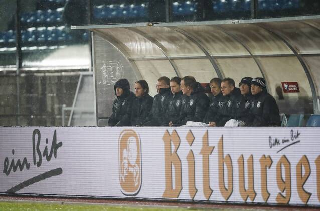 DFB Bundestrainer Joachim Jogi LOEW, LÖW,Thomas SCHNEIDER, DFB Co-Trainer, Assistenztrainer Andreas KOEPKE , Torwarttrainer DFB Ersatzbank, Spielerbank, Reserve, Trainerbank SAN MARINO - GERMANY 0-8 World Cup Qualifikation at November 11, 2016 in San Marino, Italy