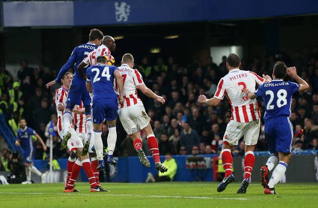 Chelsea s Gary Cahill scoring his sides opening goal during the Premier League match at Stamford Bridge Stadium, London. Picture date December 31st, 2016 Pic David Klein Sportimage EDITORIAL USE ONLY. No use with unauthorised audio, video, data, fixture lists, club league logos or live services. Online in-match use limited to 120 images, no video emulation. No use in betting, games or single club league player publications.