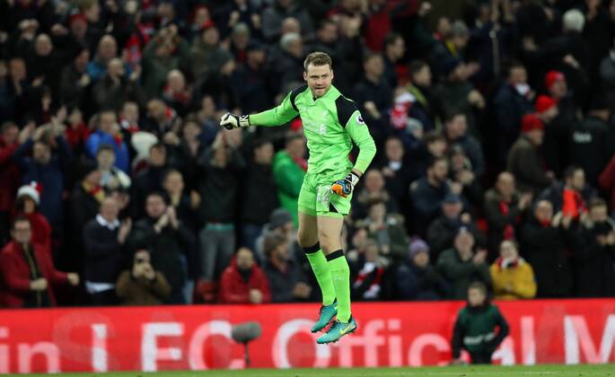 Simon Mignolet of Liverpool celebrates after the English Premier League match at Anfield Stadium, Liverpool. Picture date: December 31st, 2016. Photo credit should read: Lynne Cameron Sportimage EDITORIAL USE ONLY. No use with unauthorised audio, video, data, fixture lists, club league logos or live services. Online in-match use limited to 120 images, no video emulation. No use in betting, games or single club league player publications.