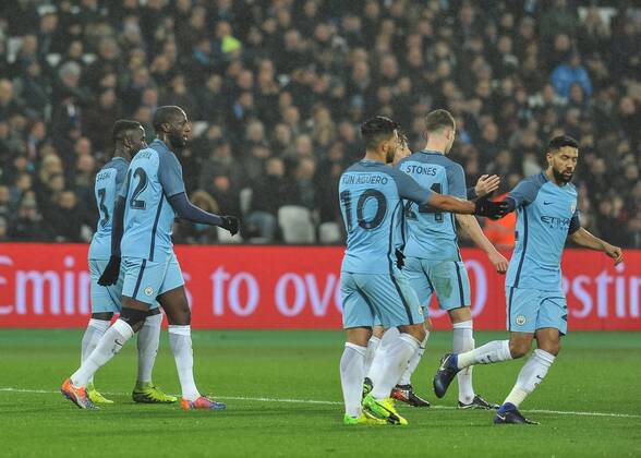 Yaya Toure of Manchester City celebrates scoring the opening goal during the The FA Cup third round match between West Ham United and Manchester City at the London Stadium, Queen Elizabeth Olympic Park , London, England on 6 January 2017. Copyright: xVincexxMignottx 13630012