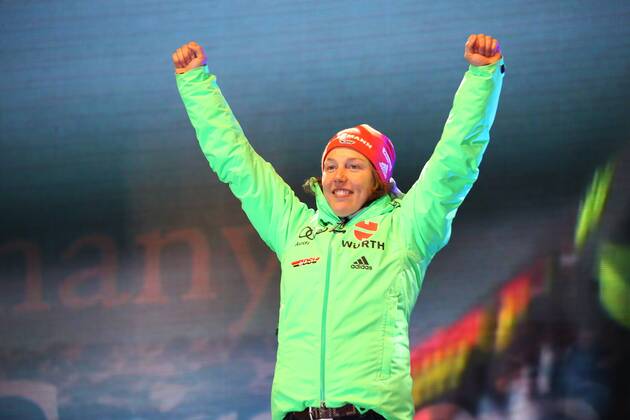 BIATHLON - IBU World Championships Hochfilzen HOCHFILZEN,AUSTRIA,10.FEB.17 - BIATHLON - IBU World Championships, 7.5km sprint, ladies, award ceremony. Image shows Laura Dahlmeier (GER). GEPAxpictures xMathiasxMandl
