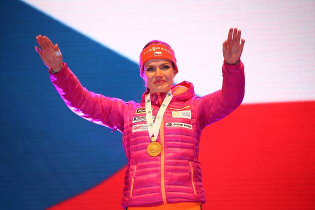 BIATHLON - IBU World Championships Hochfilzen HOCHFILZEN,AUSTRIA,10.FEB.17 - BIATHLON - IBU World Championships, 7.5km sprint, ladies, award ceremony. Image shows Gabriela Koukalova (CZE). Keywords: medal. GEPAxpictures xMathiasxMandl