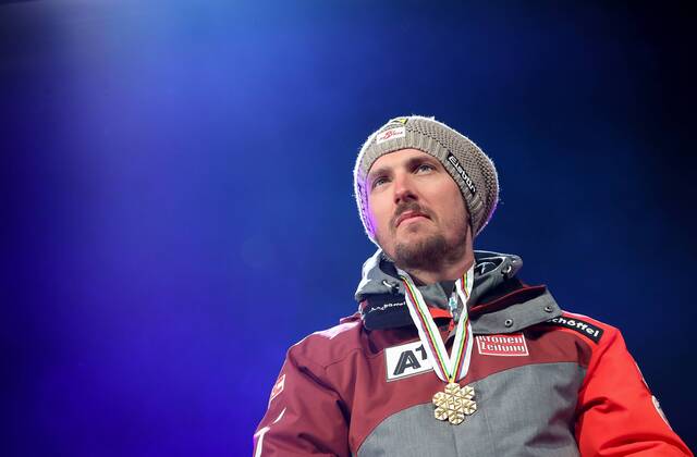 ALPINE SKIING - FIS Ski WC St. Moritz SANKT MORITZ,SWITZERLAND,17.FEB.17 - ALPINE SKIING - FIS Alpine World Ski Championships, giant slalom, men, award ceremony. Image shows Marcel Hirscher (AUT). Keywords: medal. GEPAxpictures xChristianxWalgram