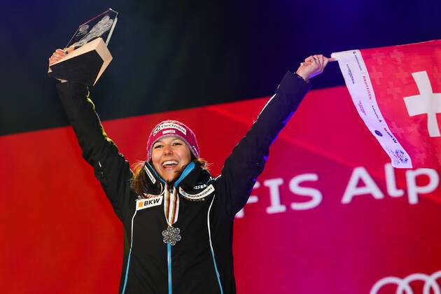 ALPINE SKIING - FIS Ski WC St. Moritz SANKT MORITZ,SWITZERLAND,18.FEB.17 - ALPINE SKIING - FIS Alpine World Ski Championships, slalom, ladies, award ceremony. Image shows Wendy Holdener (SUI). Keywords: medal. GEPAxpictures xMarioxKneisl