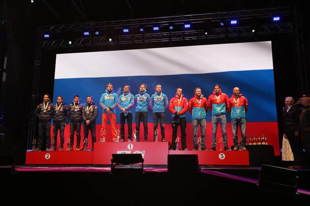 BIATHLON - IBU World Championships Hochfilzen HOCHFILZEN,AUSTRIA,18.FEB.17 - BIATHLON - IBU World Championships, relay men, award ceremony. Image shows the podium. GEPAxpictures xMathiasxMandl