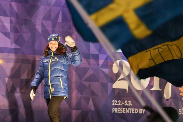 Ski Nordisch, WM in Lahti, Siegerehrung 10km Langlauf der Damen am Abend February 28, 2017 - Lahti, Finland - Charlotte Kalla (SWE), during the Award Ceremony after Ladies cross-country 10.0km Individual Classic final, at FIS Nordic World Ski Championship 2017 in Lahti On Tuesday, February 28, 2017, in Lahti, Finland. Women s Cross Country Distance - FIS Nordic World Ski Championships - ZUMAn230 20170228_zaa_n230_379 Copyright: xFotoxOlimpikx