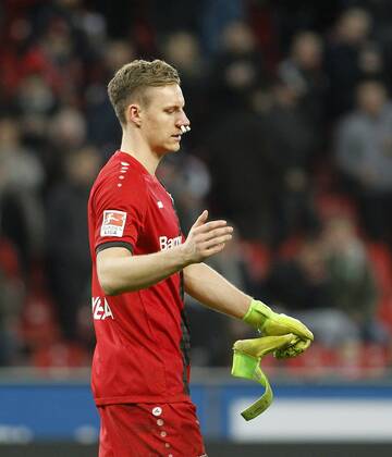 Leverkusen, Bayarena, 10.03.17: Torwart Bernd Leno (Bayer 04 Leverkusen) mit einer Verletzung an der Nase im Spiel der 1. Bundesliga zwischen Bayer 04 Leverkusen vs. Werder Bremen in der Saison 2016 2017.