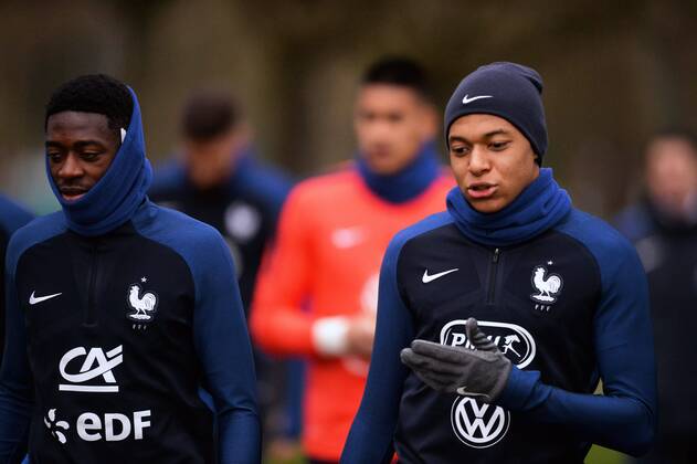 Ousmane Dembele - Kylian Mbappe FOOTBALL : Entrainement Equipe de France - Clairefontaine - 23 03 2017 AnthonyBIBARD FEP Panoramic 