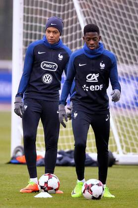 Ousmane Dembele - Kylian Mbappe FOOTBALL : Entrainement Equipe de France - Clairefontaine - 23 03 2017 AnthonyBIBARD FEP Panoramic 
