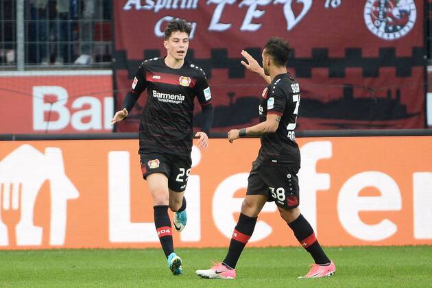 02.04.2017 - Fussball - Saison 2016 2017 - 1. Bundesliga - 26. Spieltag: Bayer 04 Leverkusen - VfL Wolfsburg - AuWo - Torjubel Kai Havertz nach Tor zum 3:3