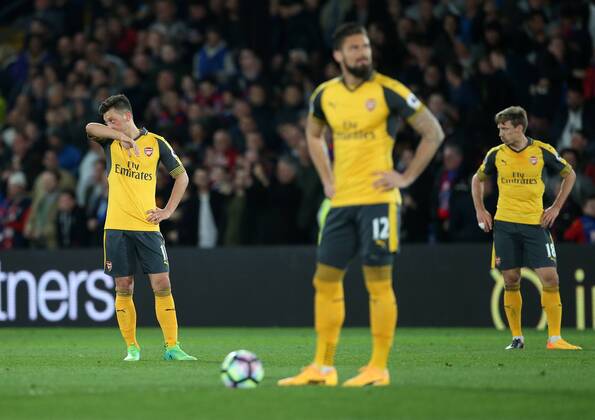 Arsenal s Mesut Ozil looks on dejected after going 2-0 down during the Premier League match at Selhurst Park Stadium, London. Picture date: April 10th, 2017. Pic credit should read: David Klein Sportimage EDITORIAL USE ONLY. No use with unauthorised audio, video, data, fixture lists, club league logos or live services. Online in-match use limited to 120 images, no video emulation. No use in betting, games or single club league player publications.