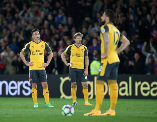 Arsenal s Mesut Ozil looks on dejected after going 2-0 down during the Premier League match at Selhurst Park Stadium, London. Picture date: April 10th, 2017. Pic credit should read: David Klein Sportimage EDITORIAL USE ONLY. No use with unauthorised audio, video, data, fixture lists, club league logos or live services. Online in-match use limited to 120 images, no video emulation. No use in betting, games or single club league player publications.