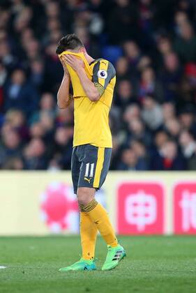 Arsenal s Mesut Ozil looks on dejected during the Premier League match at Selhurst Park Stadium, London. Picture date: April 10th, 2017. Pic credit should read: David Klein Sportimage EDITORIAL USE ONLY. No use with unauthorised audio, video, data, fixture lists, club league logos or live services. Online in-match use limited to 120 images, no video emulation. No use in betting, games or single club league player publications.