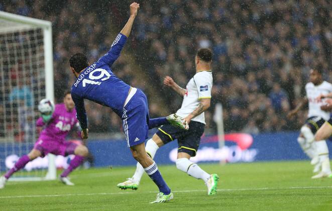 Diego Costa of Chelsea scores his goal to make it 2-0 during the Capital One Cup Final match between Chelsea and Tottenham Hotspur at Wembley Stadium, London, England on 1 March 2015. Copyright: xAndyxRowlandx 02750025