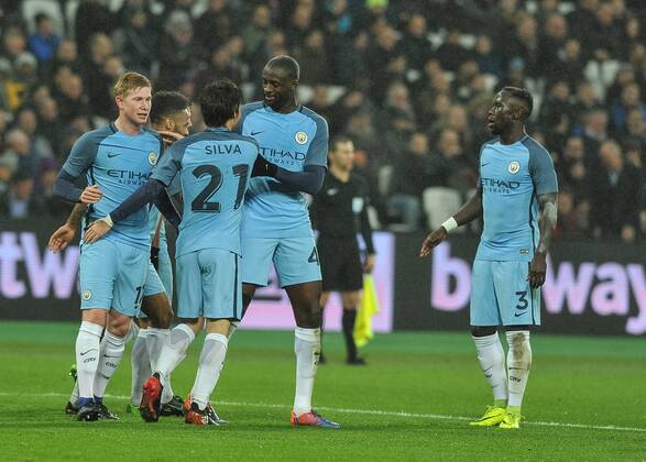 David Silva of Manchester City celebrates scoring during the The FA Cup third round match between West Ham United and Manchester City at the London Stadium, Queen Elizabeth Olympic Park , London, England on 6 January 2017. Copyright: xVincexxMignottx 13630023