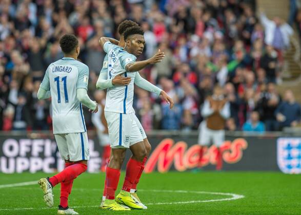 Daniel Sturridge of England celebrates scoring the opening goal during the FIFA World Cup WM Weltmeisterschaft Fussball 2018 Qualifier match between England and Malta at Wembley Stadium, London, England on 8 October 2016. Copyright: xVincexxMignottx 11910007