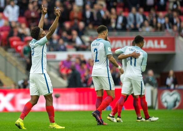 Daniel Sturridge of England celebrates scoring the opening goal during the FIFA World Cup WM Weltmeisterschaft Fussball 2018 Qualifier match between England and Malta at Wembley Stadium, London, England on 8 October 2016. Copyright: xVincexxMignottx 11910008