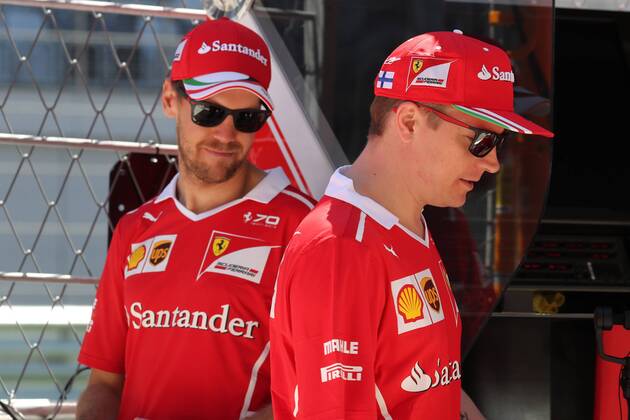 Russian Grand Prix, Sochi 27 - 30 April 2017 27.04.2017 - Sebastian Vettel (GER) Scuderia Ferrari SF70H and Kimi Raikkonen (FIN) Scuderia Ferrari SF70H