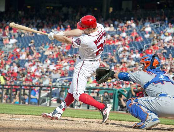 April 30, 2017 - Washington, District of Columbia, United States of America - Washington Nationals second baseman Daniel Murphy (20) doubles in the seventh inning against the New York Mets at Nationals Park in Washington, D.C. on Sunday, April 30, 2017. The Nationals won the game 23 - 5..Credit: CNP New York Mets vs Washington Nationals - ZUMAs152 78320092st Copyright: xRonxSachsx