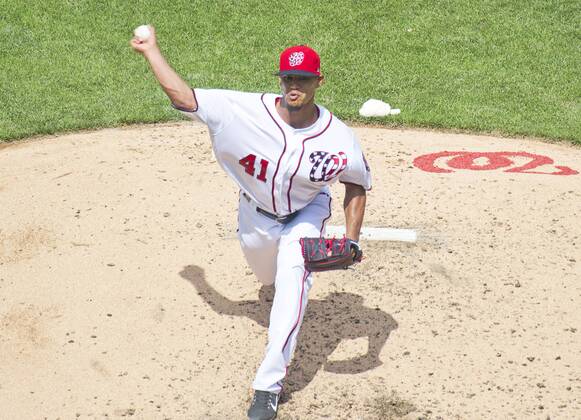 April 30, 2017 - Washington, District of Columbia, United States of America - Washington Nationals starting pitcher Joe Ross (41) pitches in the third inning against the New York Mets at Nationals Park in Washington, D.C. on Sunday, April 30, 2017. The Nationals won the game 23 - 5..Credit: CNP New York Mets vs Washington Nationals - ZUMAs152 78320094st Copyright: xRonxSachsx