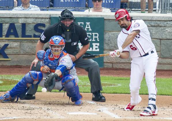 April 30, 2017 - Washington, District of Columbia, United States of America - Washington Nationals third baseman Anthony Rendon (6) bats in the first inning against the New York Mets at Nationals Park in Washington, D.C. on Sunday, April 30, 2017. The Nationals won the game 23 - 5..Credit: CNP New York Mets vs Washington Nationals - ZUMAs152 78320097st Copyright: xRonxSachsx