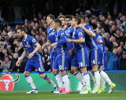 Chelsea s Diego Costa celebrates scoring his sides opening goal during the Premier League match at Stamford Bridge Stadium, London. Picture date: May 8th, 2017. Pic credit should read: David Klein Sportimage EDITORIAL USE ONLY. No use with unauthorised audio, video, data, fixture lists, club league logos or live services. Online in-match use limited to 120 images, no video emulation. No use in betting, games or single club league player publications.