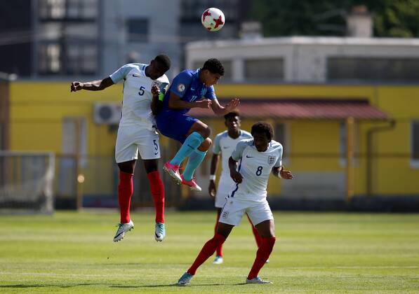 PXL_UEFA European U-17 Championship, group D, England vs. Netherlands 10.05.2017., Zapresic, Croatia - UEFA European U-17 Championship 2017, group D, 3rd round, England vs. Netherlands. Marc Guehi, Juan Familio-Castillo, Tashan Oakley-Boothe. IgorxKralj PIXSELL