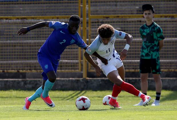 PXL_UEFA European U-17 Championship, group D, England vs. Netherlands 10.05.2017., Zapresic, Croatia - UEFA European U-17 Championship 2017, group D, 3rd round, England vs. Netherlands. Lutsharel Geertruida, Jadon Sancho. IgorxKralj PIXSELL