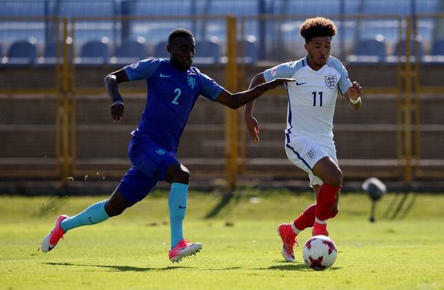 PXL_UEFA European U-17 Championship, group D, England vs. Netherlands 10.05.2017., Zapresic, Croatia - UEFA European U-17 Championship 2017, group D, 3rd round, England vs. Netherlands. Lutsharel Geertruida, Jadon Sancho. IgorxKralj PIXSELL