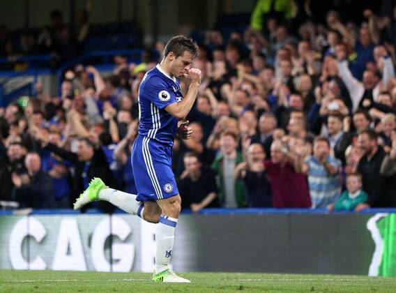 Chelsea s Cesar Azpilicueta celebrates scoring his sides second goal during the Premier League match at Stamford Bridge Stadium, London. Picture date: May 15th, 2017. Pic credit should read: David Klein Sportimage EDITORIAL USE ONLY. No use with unauthorised audio, video, data, fixture lists, club league logos or live services. Online in-match use limited to 120 images, no video emulation. No use in betting, games or single club league player publications.