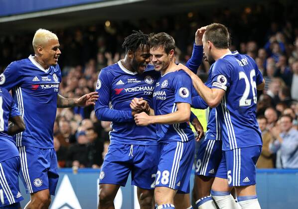 Chelsea s Cesar Azpilicueta celebrates scoring his sides second goal during the Premier League match at Stamford Bridge Stadium, London. Picture date: May 15th, 2017. Pic credit should read: David Klein Sportimage EDITORIAL USE ONLY. No use with unauthorised audio, video, data, fixture lists, club league logos or live services. Online in-match use limited to 120 images, no video emulation. No use in betting, games or single club league player publications.