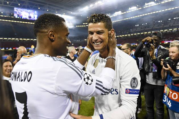 170603 Real Madrids Cristiano Ronaldo jublar efter finalen i Champions League mellan Juventus och Real Madrid den 3 juni 2017 i Cardiff. Copyright: CARLxSANDIN BB170603CS041