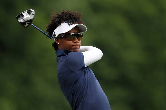 June 16, 2017 - Belmont, Michigan, United States - Sadena Parks of Raleigh, North Carolina follows her shot from the 5th tee down the fairway during the second round of the Meijer LPGA Golf Damen Classic golf tournament at Blythefield Country Club in Belmont, MI, USA Friday, June 16, 2017. Meijer LPGA Classic - Round Two  - ZUMAn230 20170616_zaa_n230_464 Copyright: xAmyxLemusx