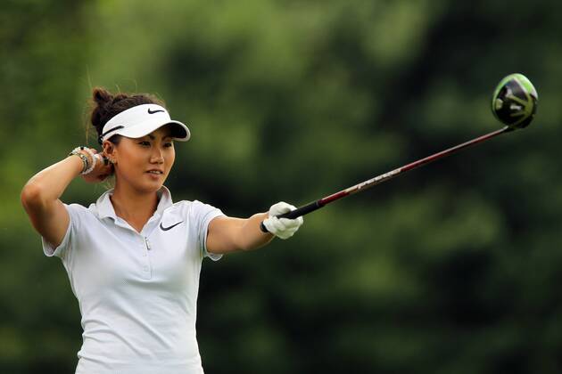 June 16, 2017 - Belmont, Michigan, United States - Jessy Tang of Orlando, Florida lines up her shot from the 5th tee down the fairway during the second round of the Meijer LPGA Golf Damen Classic golf tournament at Blythefield Country Club in Belmont, MI, USA Friday, June 16, 2017. Meijer LPGA Classic - Round Two  - ZUMAn230 20170616_zaa_n230_475 Copyright: xAmyxLemusx