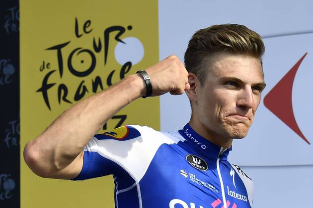 German Marcel Kittel of Quick-Step Floors celebrates on the podium after winning the sixth stage of the 104th edition of the Tour de France cycling race, 216 km from Vesoul to Troyes, France, Thursday 06 July 2017. This year s Tour de France takes place from July first to July 23rd. DIRKxWAEM  x05127509x